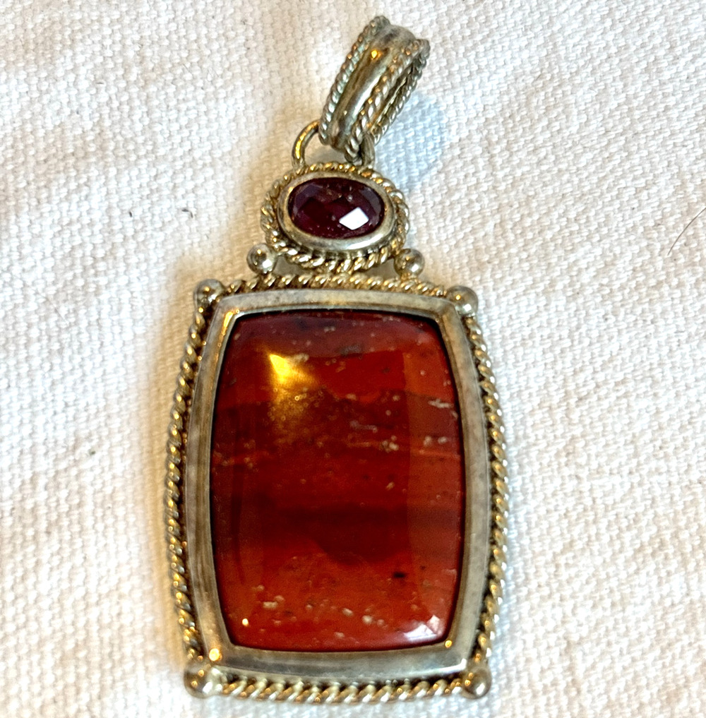 Vintage Whitney Kelly WK 925 China Sterling Silver Red Jasper Garnet Pendant